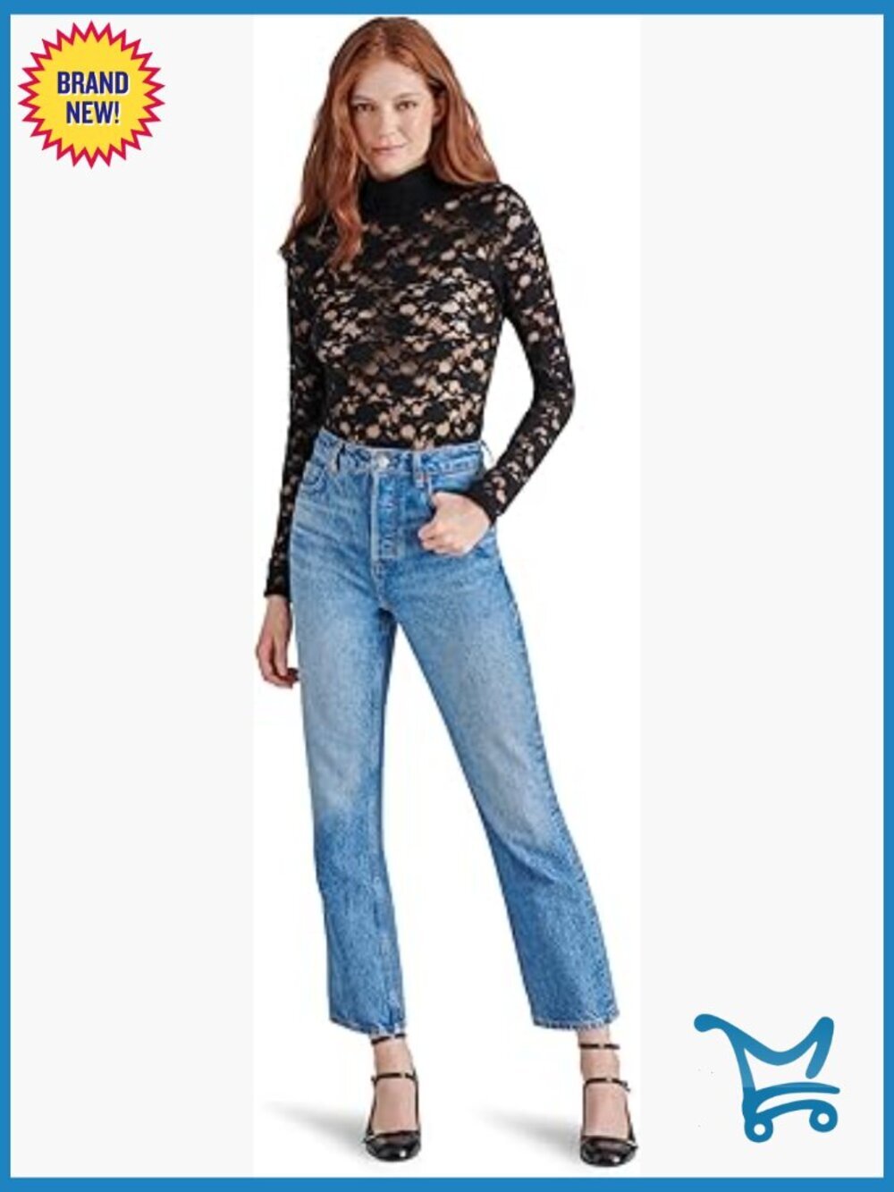 Mock Neck Sheer Lace Bodysuit Long Sleeve Thong Snap Closure